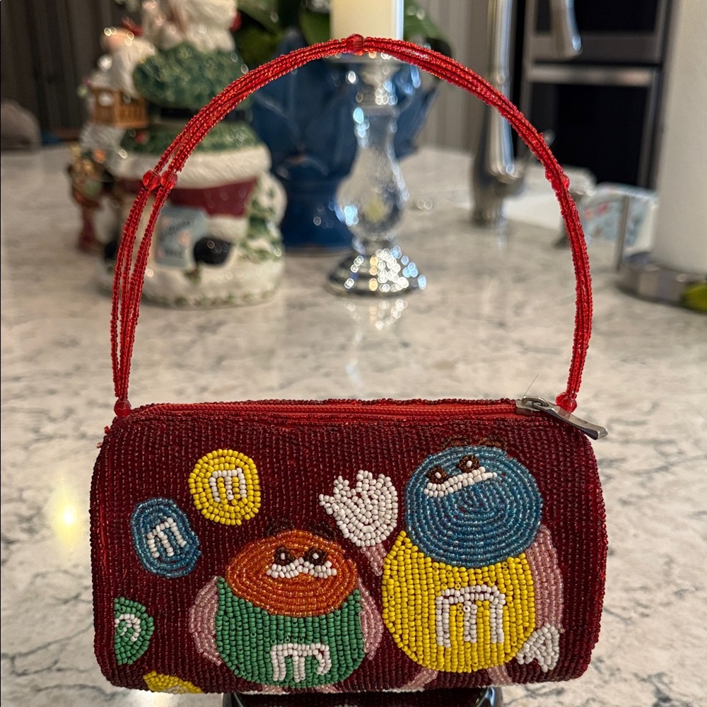 Colorful Beaded Vintage Barrel purse with Colorful M&M’s Design